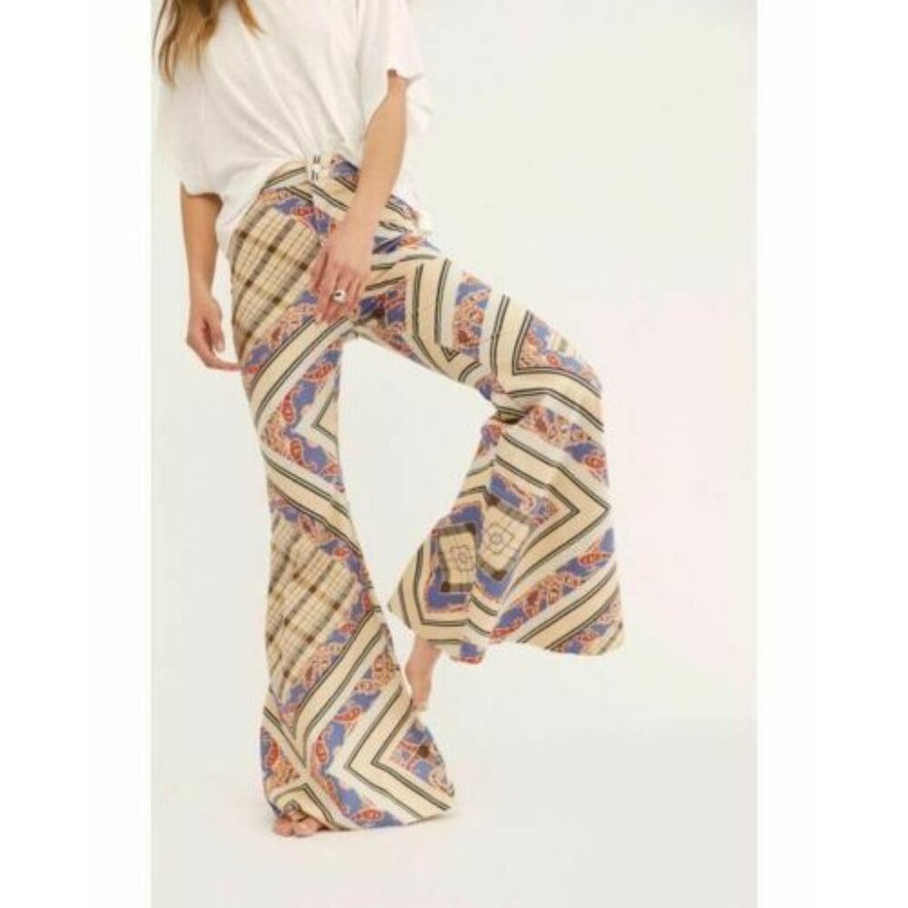 Free People Just Float On Printed Flare Jeans High Rise